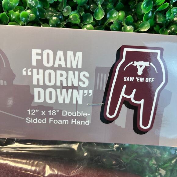 New Texas A & M Saw 'EM Off Foam "Horns Down" Novelty Double Sided Hand Fooball - Picture 4 of 7